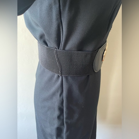 Venus Black turtleneck w/sheer V front, embroider trim, w/removable belt, size M - Picture 6 of 8